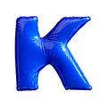 Blue letter K made of inflatable balloon isolated on white background