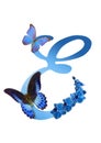 Blue letter with orchid and butterfly Royalty Free Stock Photo