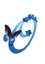 Blue letter with orchid and butterfly Royalty Free Stock Photo