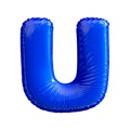 Blue letter U made of inflatable balloon isolated on white background Royalty Free Stock Photo