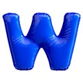 Blue letter W made of inflatable balloon isolated on white background