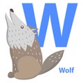 Blue Letter W Sitting And Howling Wolf ABC Cards