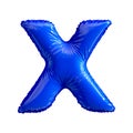 Blue letter X made of inflatable balloon isolated on white background