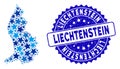 Blue Star Liechtenstein Map Collage and Scratched Seal