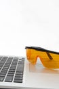 Blue light blockers has data reflected on the lenses Royalty Free Stock Photo