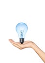Blue Light bulb in hand Royalty Free Stock Photo