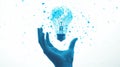 Blue light bulb hovering above a creative hand gesture Royalty Free Stock Photo