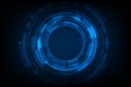 Blue light circle center cyberspace on dark background HUD. Royalty Free Stock Photo