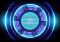 Blue light effect. Abstract hi-tech background. Futuristic Sci-Fi glowing HUD circle and sphere. Head-up display interface. Royalty Free Stock Photo