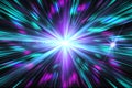 Blue light effect, abstract, star burst, flash, laser beam, glitter, light rays, blue, purple on black background Royalty Free Stock Photo