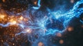 Blue light energy in dark space, plasma or electric discharge for abstract background, macro view of neural network. Concept of AI
