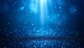 Blue light rays shining down on a sparkling glitter floor spotlight Royalty Free Stock Photo