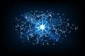 Blue light. Shatter glass fragments. Broken shards. Blast explode. 3D futuristic triangle shapes. Explosion debris