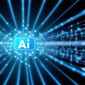 AI, blue light shines through the center of a tunnel. Made with artificial intelligence (AI) Royalty Free Stock Photo