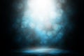 Blue light smoke spotlight bokeh stage background. Royalty Free Stock Photo