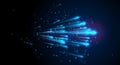 Blue light speed vector background with lines, dot particles on dark backdrop. Abstract comet star flow in the universe Royalty Free Stock Photo