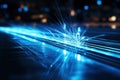 Blue light streak fiber optic speed line futuristic background. Generative AI