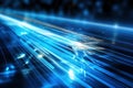 Blue light streak fiber optic speed line futuristic background. Generative AI