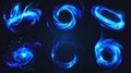Blue light vortex effects isolated on black background. Modern illustration of luminous lines with shiny glitter Royalty Free Stock Photo