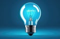 Blue lightbulb, vector, outlines, with copy space