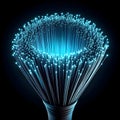 A blue lighted fiber optic cable is shown in a close up Royalty Free Stock Photo