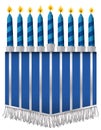 Blue and striped candles over pennant decorated with fringes, Vector illustration