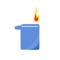 Blue lighter with flame on white background Royalty Free Stock Photo