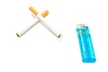 Blue lighter and two cigarettes Royalty Free Stock Photo