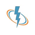 Blue lightning bolt in colorful cirlce logo template. Electric, energy power concept icon. Thunderbolt symbol