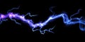 Blue lightning, power energy charge, black abstract background. Blitz effect. Night storm flash, thunderstorm. Thunder shock Royalty Free Stock Photo