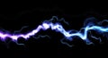 Blue lightning, power energy charge, black abstract background. Blitz effect. Night storm flash, thunderstorm. Thunder shock