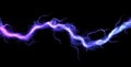 Blue lightning, power energy charge, black abstract background. Blitz effect. Night storm flash, thunderstorm. Thunder shock