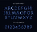 Blue lightning style letters and numbers set. Unusual plasma font, electricity lines alphabet, magic abc. Vector typeset Royalty Free Stock Photo