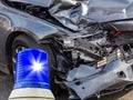 Blue lights with car wreck traffic accident Royalty Free Stock Photo