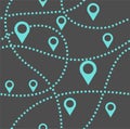 Map, routes, beacons, seamless pattern, color, vector, gray, blue