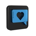 Blue Like and heart icon isolated on transparent background. Counter Notification Icon. Follower Insta. Black square