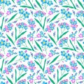 Blue and lilac forget-me-not flowers. Seamless pattern