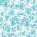 Blue lily silhouettes seamless pattern background