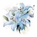 Blue Lily Watercolor Clipart: Elegant Symmetrical Arrangement In Heather Theurer Style