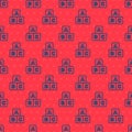 Blue line ABC blocks icon isolated seamless pattern on red background. Alphabet cubes with letters A,B,C. Vector Royalty Free Stock Photo