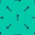 Blue line Adjustable wrench icon isolated seamless pattern on green background. Vector Illustration Royalty Free Stock Photo