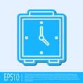 Blue line Alarm clock icon isolated on grey background. Wake up, get up concept. Time sign. Vector Royalty Free Stock Photo