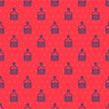 Blue line Alcohol drink Rum bottle icon isolated seamless pattern on red background. Vector Illustration Royalty Free Stock Photo
