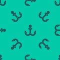 Blue line Anchor icon isolated seamless pattern on green background. Vector Illustration Royalty Free Stock Photo
