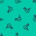 Blue line Angle grinder icon isolated seamless pattern on green background. Vector Illustration