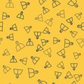 Blue line Anonymous man with question mark icon isolated seamless pattern on yellow background. Unknown user, incognito Royalty Free Stock Photo