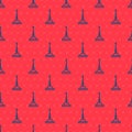 Blue line Antenna icon isolated seamless pattern on red background. Radio antenna wireless. Technology and network