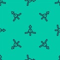 Blue line Arrow icon isolated seamless pattern on green background. Direction Arrowhead symbol. Navigation pointer sign Royalty Free Stock Photo