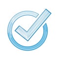 Blue line art checkmark icon in a circle symbolizing completion confirmation success and approval Royalty Free Stock Photo