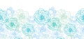 Blue line art flowers horizontal seamless pattern